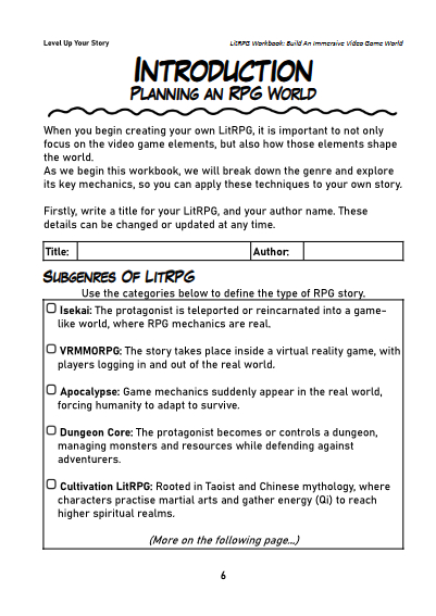 LitRPG Story Workbook Preview 1